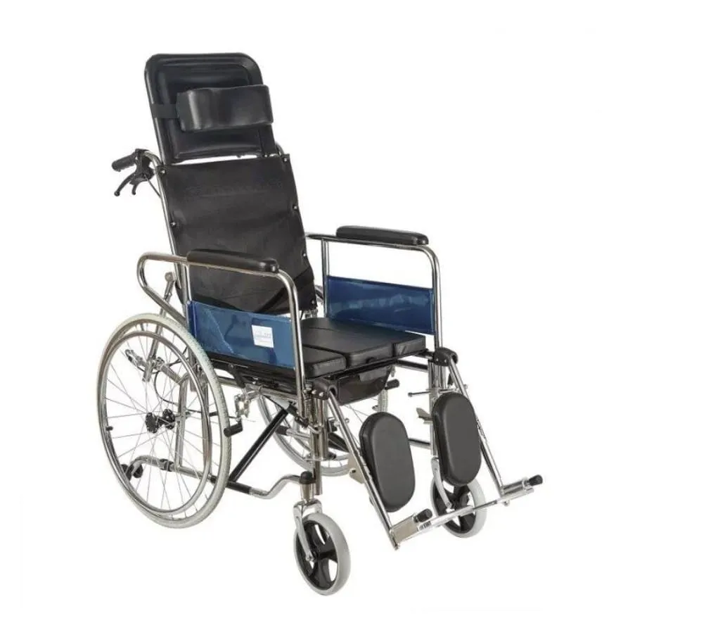 Reclining wheelchair with a commode